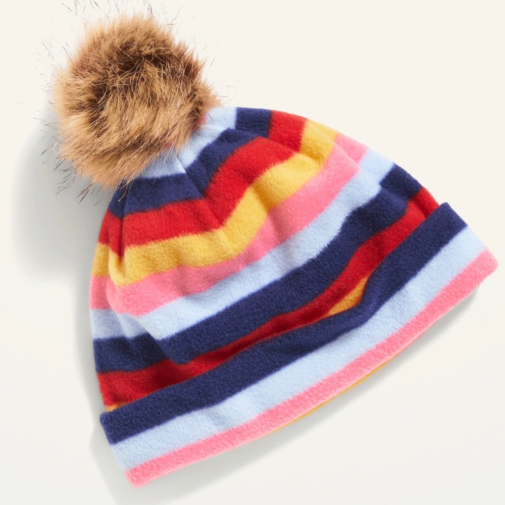 OLD NAVY Cozy Micro Fleece‎ Faux-Fur Pom-Pom Beanie